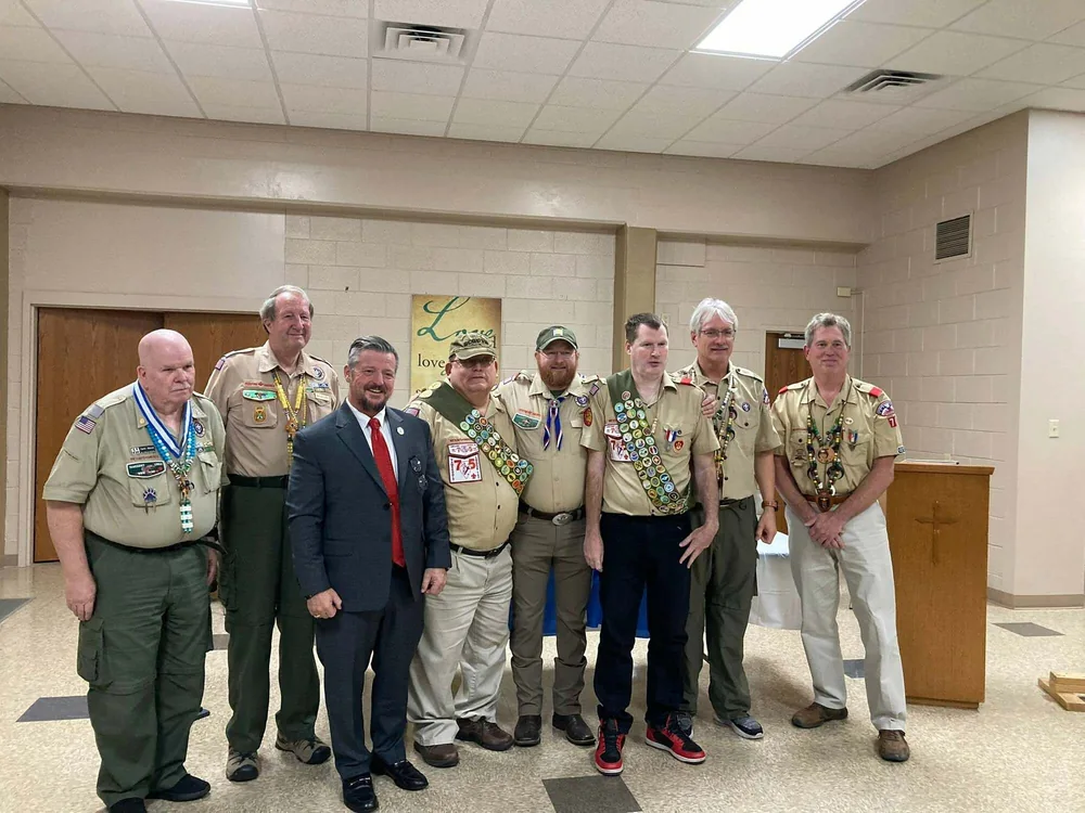 Bill Sutton meeting with members of the Scouting community